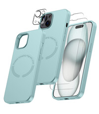 Ntech iPhone 15 Plus hoesje Silicone case met Magsafe Mint Groen & 2X Glazen