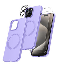 Ntech iPhone 15 Pro Max hoesje Silicone case met Magsafe Lila & 2X Glazen