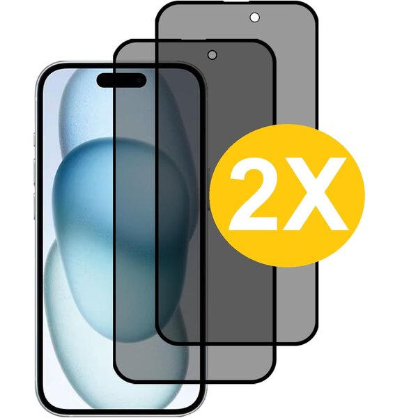 oTronica Geschikt voor iPhone 15 screenprotector Privacy - 2 Stuks - Full screen protector tempered glass - gehard glas voor Geschikt voor iPhone 15 - oTronica