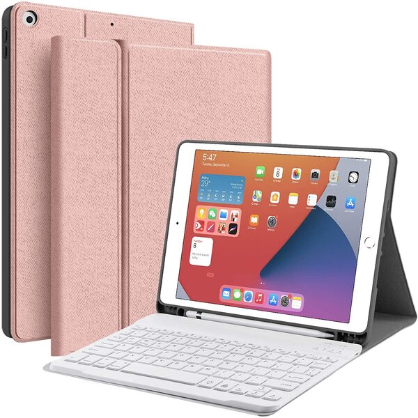 Ntech Hoes geschikt voor iPad 2018 met Toetsenbord Rosegoud - Hoes geschikt voor iPad 2017 hoes - Hoes geschikt voor iPad 6e Generatie hoes QWERTY Keyboard met Bluetooth