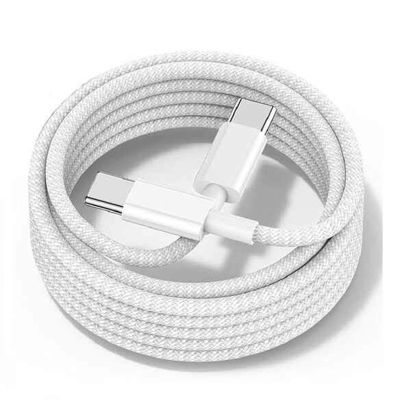 Ntech Ntech USB C naar USB C Kabel -1 meter wit - Nylon Snellader & Datasynchronisatie - Oplaadkabel voor o.a. Geschikt voor iPhone 15 / 15 Pro/ 15 Pro Max