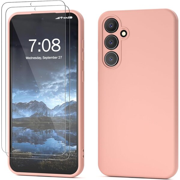 Ntech Hoesje Geschikt Voor Samsung Galaxy S23 FE Hoesje siliconen Pink Sand zacht siliconen hoesje TPU backcover - Met Screenprotector - 2 stuks