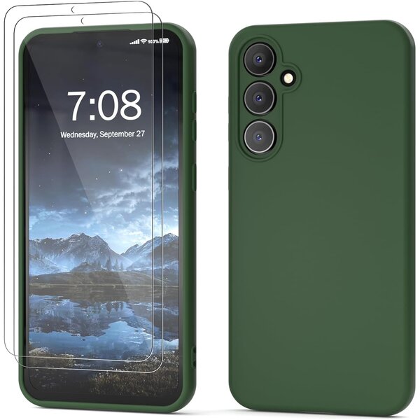 Ntech Hoesje Geschikt Voor Samsung Galaxy S23 FE Hoesje siliconen Pine Groen zacht siliconen hoesje TPU backcover - Met Screenprotector - 2 stuks