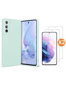 Ntech Samsung S21 FE Hoesje siliconen Mint Groen zacht siliconen
