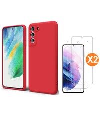 Ntech Samsung S21 FE Hoesje siliconen Rood zacht siliconen hoesje
