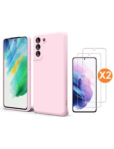 Ntech Samsung S21 FE Hoesje siliconen Licht Roze zacht siliconen