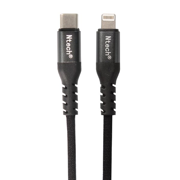 Ntech USB C kabel 30w 1m Nylon Oplaadkabel  Zwart Geschikt voor iPhone 12, 13, 14 , 14 Pro / 14 Pro Max & iPad