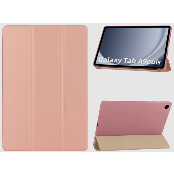 Ntech Hoes Geschikt voor Samsung Galaxy Tab A9 Plus / A11 Plus hoes – tri-fold bookcase met auto/wake functie - 11 Inch – Rosegoud