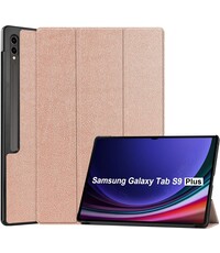 Ntech Samsung Galaxy Tab S9 Plus / S9 FE Plus hoes tri-fold bookcase met auto/wake functie Rose Goud