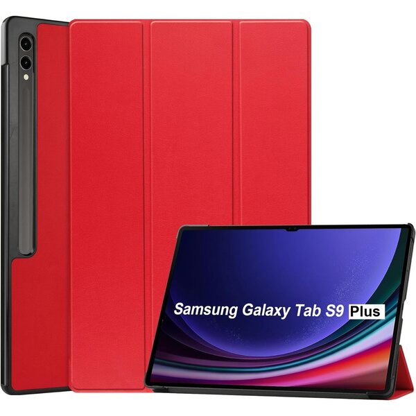 Ntech Hoes Geschikt voor Samsung Galaxy Tab S9 Plus / S9 FE Plus hoes tri-fold bookcase met auto/wake functie Rood - Tab S9 Plus / S9 FE Plus Hoes smart cover
