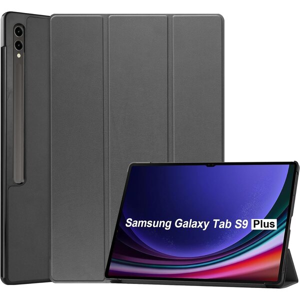 Ntech Hoes Geschikt voor Samsung Galaxy Tab S9 Plus / S9 FE Plus hoes tri-fold bookcase met auto/wake functie Grijs - Tab S9 Plus / S9 FE Plus Hoes smart cover