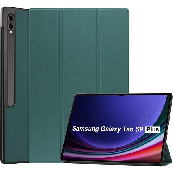 Ntech Samsung Galaxy Tab S9 Plus / S9 FE Plus hoes tri-fold bookcase met auto/wake functie Pine Groen - Tab S9 Plus / S9 FE Plus Hoes smart cover