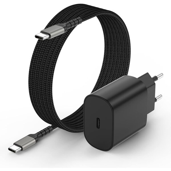 Ntech USB C Adapter - Oplader met usb-c naar usb-c kabel - Snellader 25W - Zwart