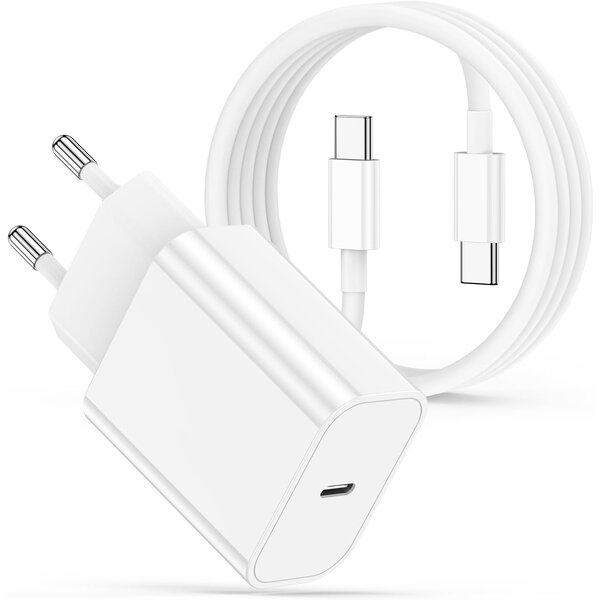 Ntech USB C Adapter + USB C Kabel - 20W oplader Snellader - USB C naar USB-C Oplader - Oplader Geschikt voor iPhone - Oplader  Samsung - USB-C Kabels - Geschikt voor iPhone 15, iPad Air 6, Pro, A54, S23, S22, S21