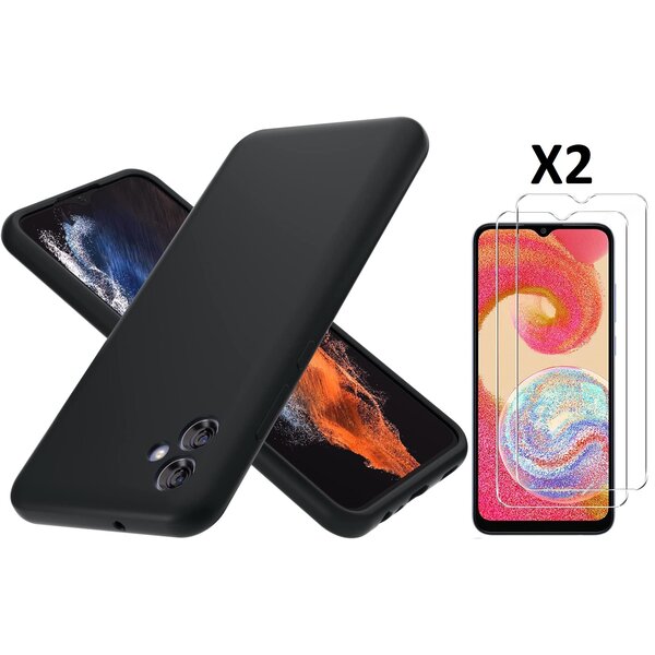 Ntech Hoesje Geschikt Voor Samsung Galaxy A04E Hoesje siliconen Zwart zacht siliconen hoesje TPU backcover - Met Screenprotector - 2 stuks