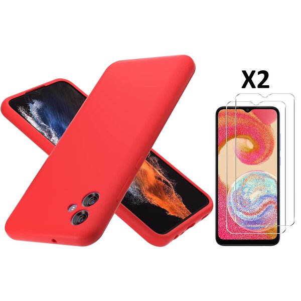 Ntech Hoesje Geschikt Voor Samsung Galaxy A04E Hoesje siliconen Rood zacht siliconen hoesje TPU backcover - Met Screenprotector - 2 stuks