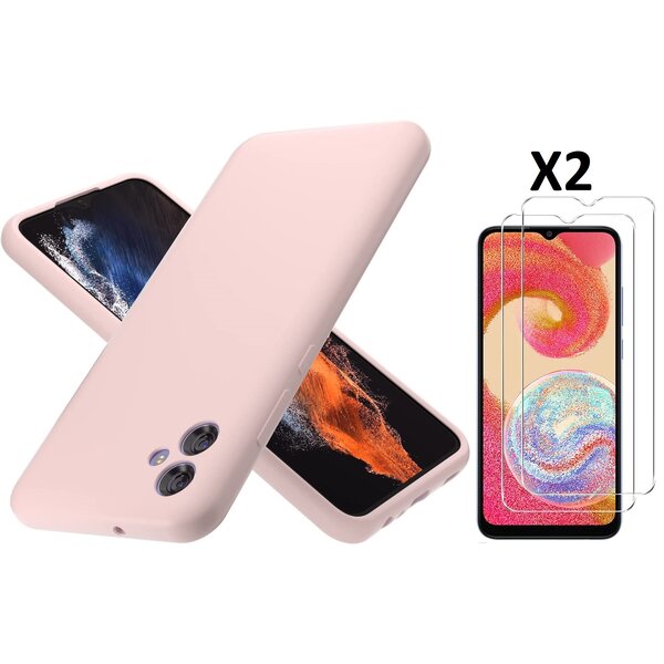 Ntech Hoesje Geschikt Voor Samsung Galaxy A04E Hoesje siliconen Pink Sand zacht siliconen hoesje TPU backcover - Met Screenprotector - 2 stuks