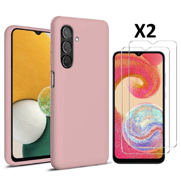 Ntech Hoesje Geschikt Voor Samsung Galaxy A04E Hoesje siliconen Licht Roze zacht siliconen hoesje TPU backcover - Met Screenprotector - 2 stuks