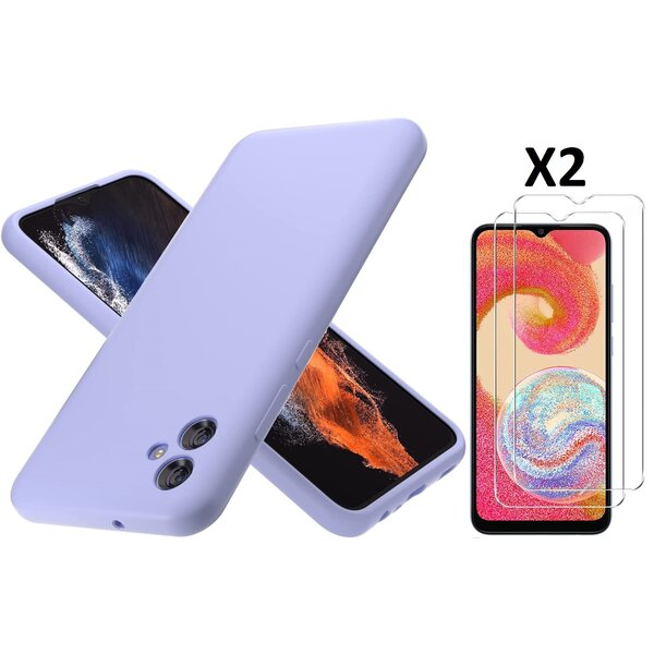 Ntech Hoesje Geschikt Voor Samsung Galaxy A04E Hoesje siliconen Lila zacht siliconen hoesje TPU backcover - Met Screenprotector - 2 stuks