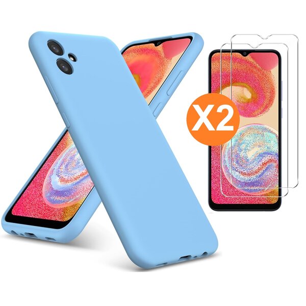 Ntech Hoesje Geschikt Voor Samsung Galaxy A04E Hoesje siliconen Licht Blauw zacht siliconen hoesje TPU backcover - Met Screenprotector - 2 stuks