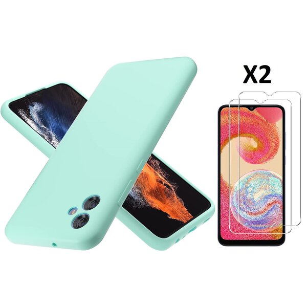 Ntech Hoesje Geschikt Voor Samsung Galaxy A04E Hoesje siliconen Mint Groen zacht siliconen hoesje TPU backcover - Met Screenprotector - 2 stuks