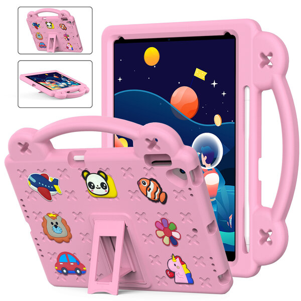 Ntech Hoes geschikt voor iPad 9e/8e/7e Generatie Kinderen Licht Roze - Kidsproof Backcover met handvat - Hoes geschikt voor iPad 2021 - Hoes geschikt voor iPad 9/8/7 Hoes Kinderen -Kindertablet