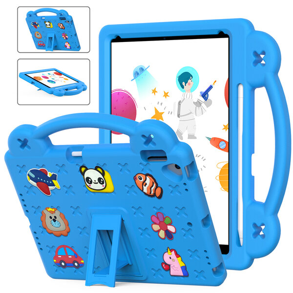 Ntech Hoes geschikt voor iPad 9e/8e/7e Generatie Kinderen Licht Blauw - Kidsproof Backcover met handvat - Hoes geschikt voor iPad 2021 - Hoes geschikt voor iPad 9/8/7 Hoes Kinderen -Kindertablet