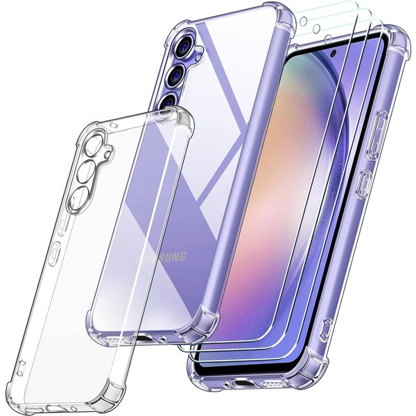 Ntech Hoesje geschikt voor Samsung A15 (4G/5G) transparant Anti Shock silicone hoesje Met gehard glas Screenprotector - 3 pack