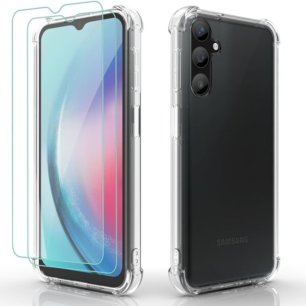 Ntech Hoesje Geschikt Voor Samsung Galaxy A25 Hoesje transparant Anti Shock silicone Hoesje Geschikt Voor Samsung Galaxy A25 Screenprotector Glazen 2 pack