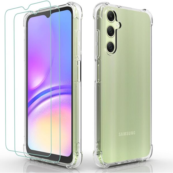 Ntech Hoesje Geschikt Voor Samsung Galaxy A05s Hoesje transparant Anti Shock silicone hoesje Met Glazen Screenprotector 2 pack