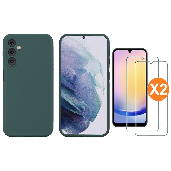 Ntech Hoesje Geschikt Voor Samsung Galaxy A25 Hoesje siliconen Pine Groen zacht siliconen hoesje TPU backcover - Met Screenprotector - 2 stuks