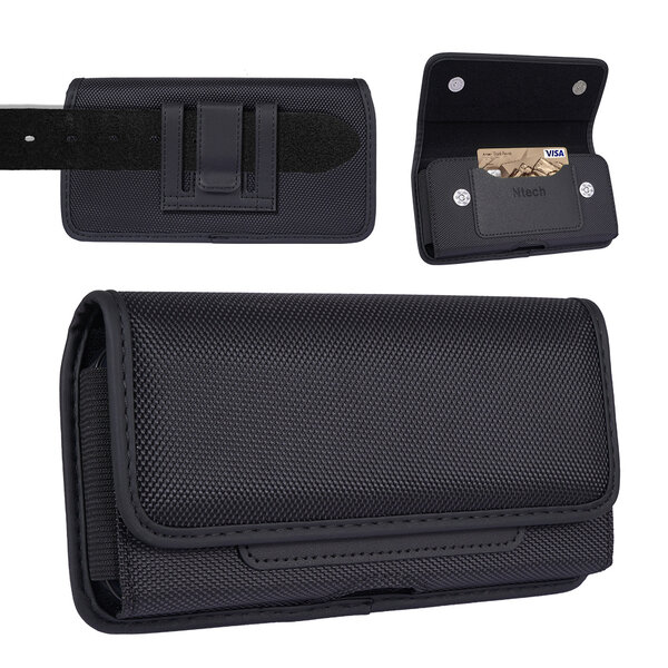 Ntech Riem Holster Hoesje - Universeel Telefoonhoesje Nylon Holster 5.5 Hoesje Geschikt Voor Samsung Galaxy A25 hoesje / Hoesje Geschikt Voor Samsung Galaxy A15 hoesje / Sasmung A05 / Hoesje Geschikt Voor Samsung Galaxy A05 / A05s Zwart
