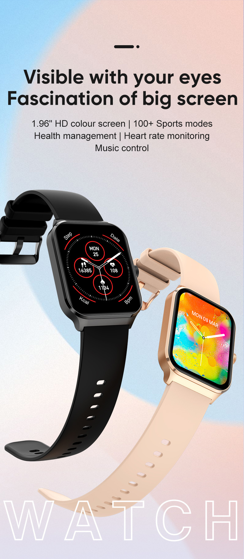 Ntech Ntech Smartwatch dames Smartwatch Heren Stappenteller Full Screen Fitness Tracker Activity Tracker Smartwatch Android IOS Zwart