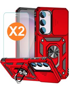 Ntech Samsung Galaxy S23 FE hoesje backcover Rood met Ring Houder en camera bescherming