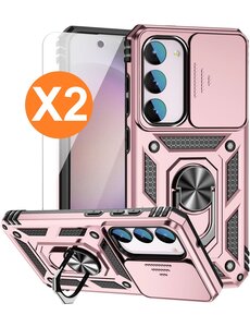 Ntech Samsung Galaxy S23 FE hoesje backcover Rose Goud met Ring Houder en camera bescherming