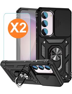 Ntech Samsung Galaxy S23 FE hoesje backcover Zwart met Ring Houder en camera bescherming