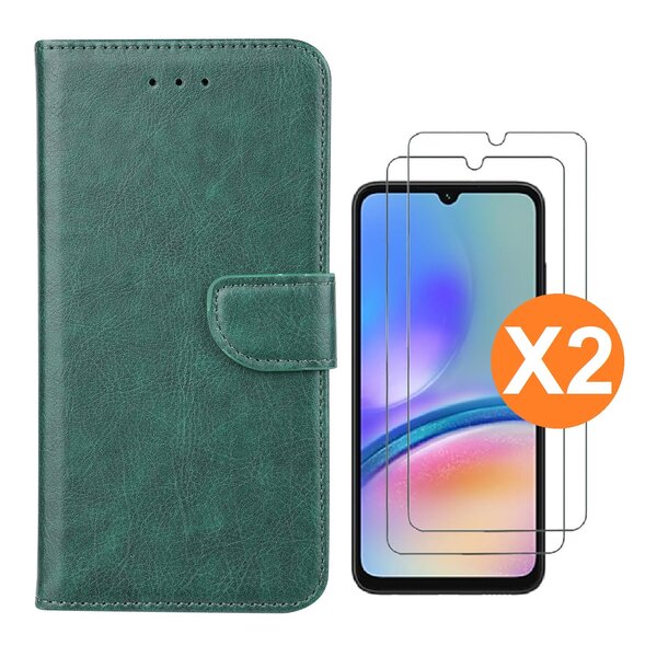 Ntech Hoesje geschikt voor Samsung Galaxy A05s bookcase Groen - Met screenprotector tempered glass Galaxy A05s - 2x
