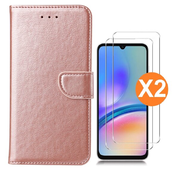 Ntech Hoesje geschikt voor Samsung Galaxy A05 bookcase Rose Goud - Met screenprotector tempered glass Galaxy A05 - 2x