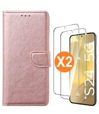 Ntech Hoesje geschikt voor Samsung Galaxy S24 5G hoesje bookcase Rose Goud