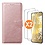 Ntech Hoesje geschikt voor Samsung Galaxy S24 5G hoesje bookcase Rose Goud - Met screenprotector tempered glass Galaxy S24 - 2x