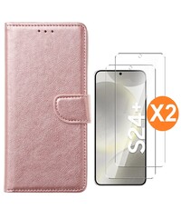 Ntech Hoesje geschikt voor Samsung Galaxy S24 Plus 5G hoesje bookcase Rose Goud