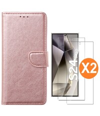 Ntech Hoesje geschikt voor Samsung Galaxy S24 Ultra 5G hoesje bookcase Rose Goud
