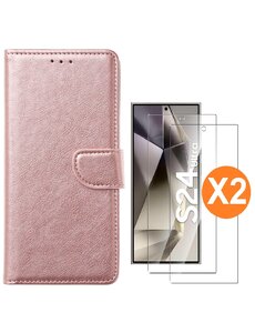 Ntech Hoesje geschikt voor Samsung Galaxy S24 Ultra 5G hoesje bookcase Rose Goud