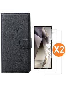 Ntech Hoesje geschikt voor Samsung Galaxy S24 Ultra 5G hoesje bookcase Zwart