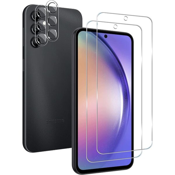 Ntech Screen Protector en Camera lens protector Geschikt voor Samsung Galaxy A54 / Tempered glass Screen protector voor Samsung A54 - Beschermglas - Glasplaatje - 2+2 stuks