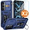 Ntech Hoesje Geschikt voor Samsung Galaxy S24 hoesje backcover Blauw met Met Draaibare Ring Houder en camera bescherming - Galaxy S24 Screenprotector - 2 stuks