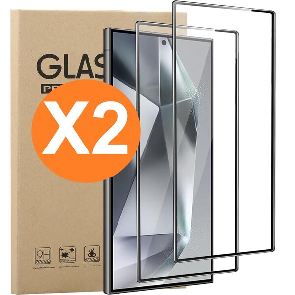 Ntech Screenprotector Geschikt voor Samsung Galaxy S24 Ultra 5G Screenprotector Bescherm Glas Full Cover Zwart 2pack | Volledige Beschermglas Tempered Glass | Samsung Galaxy S24 Ultra 5G Screenprotector