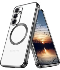 Ntech Hoesje geschikt Samsung Galaxy S23 FE hoesje Magnetisch Met Lens beschermer Transparant / Zwart
