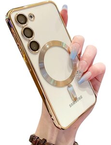 Ntech Hoesje geschikt Samsung Galaxy S23 FE hoesje Magnetisch Met Lens beschermer Transparant / Goud