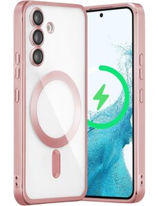 Ntech Hoesje geschikt Samsung Galaxy S24 Magsafe hoes Met Lens beschermer Transparant / Rose Goud